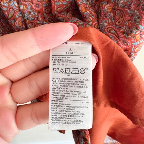 Gap Maternity Burnt Orange Paisley Print Lined Boho V Neck Long Sleeve Dress - S - Picture 5 of 9